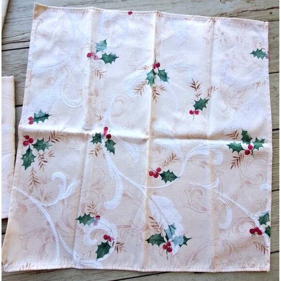 Vintage Liz Claiborne Holly Swirl 100"x 60" Oval Tablecloth With 10 Napkins - Picture 4 of 8